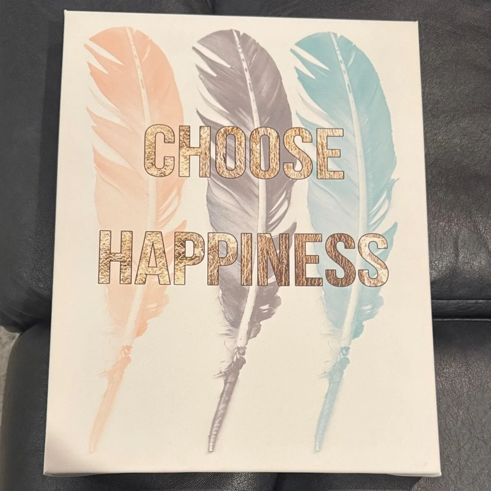 Choose Happiness Feather Canvas Wall Art